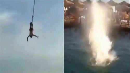 蹦极掉入水中视频,揭秘蹦极入水瞬间惊心动魄的瞬间